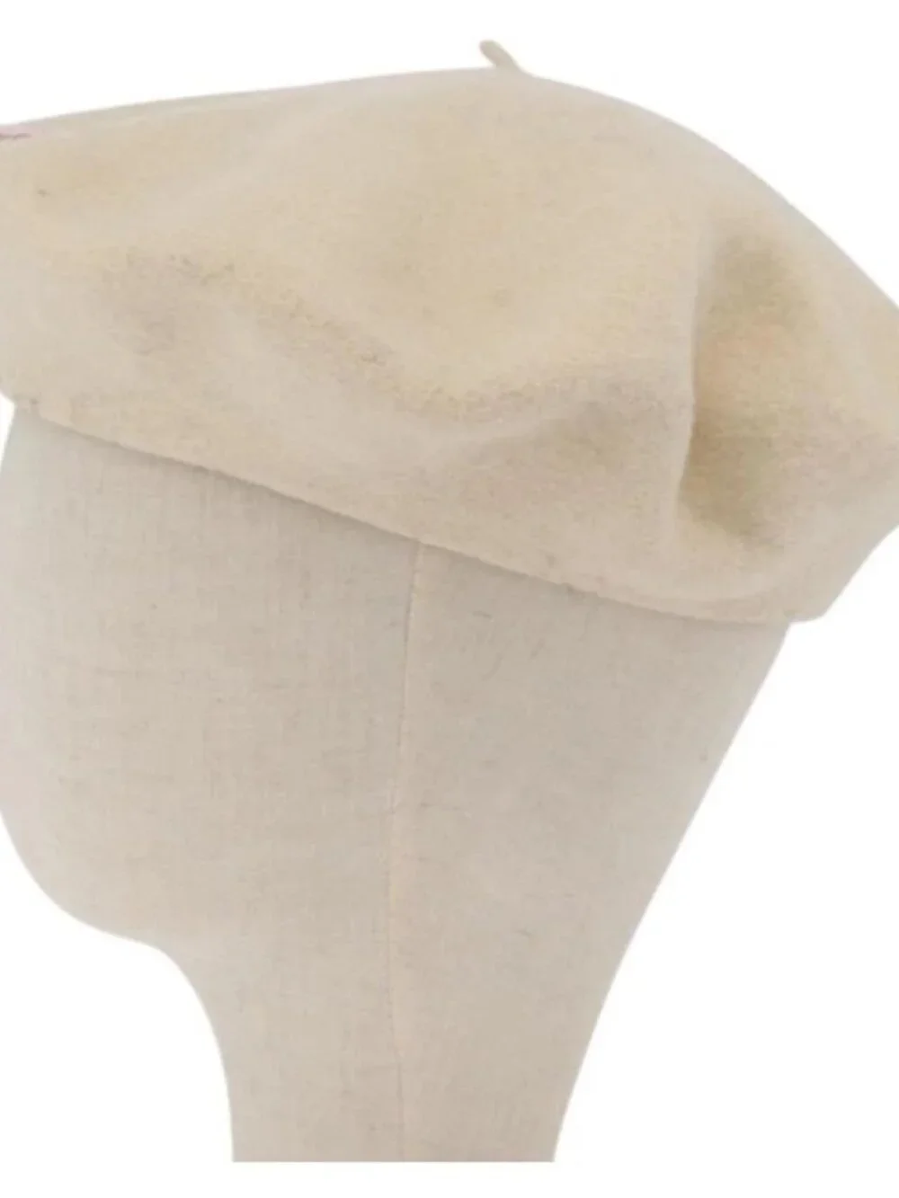 CHANEL Hat Wool Ivory CC Auth 176876A
